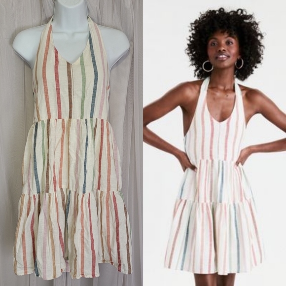 American Eagle Outfitters Dresses & Skirts - American Eagle Baby Doll Stripe Halter Neck Tie Dress M Tall